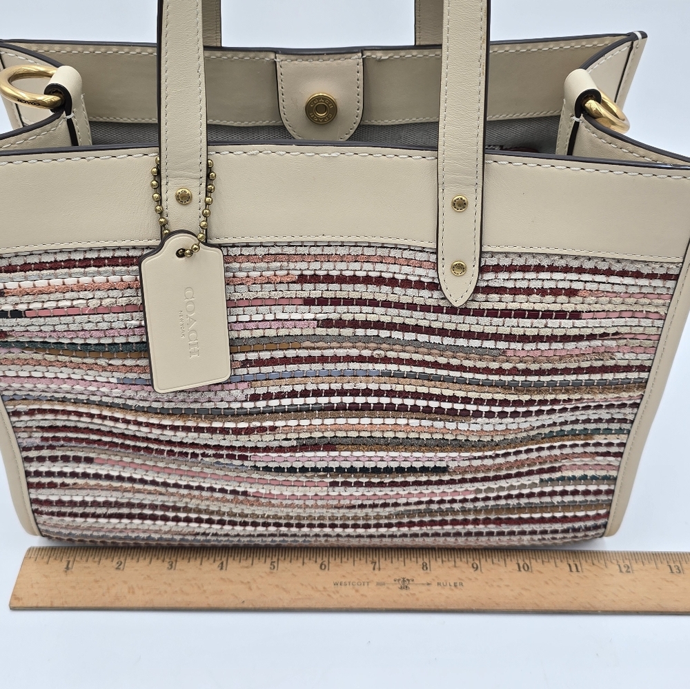 Coach Field Tote  In Upwoven Leather, Chalk Multi - Picture 12 of 16